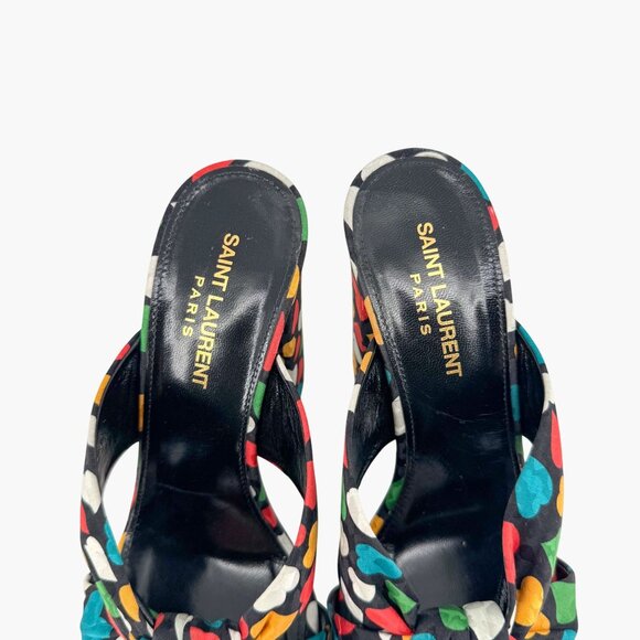 Saint Laurent Bianca Black Heart Knotted Mule Sandals Block Heel 38.5 US 8.5 - Picture 4 of 13